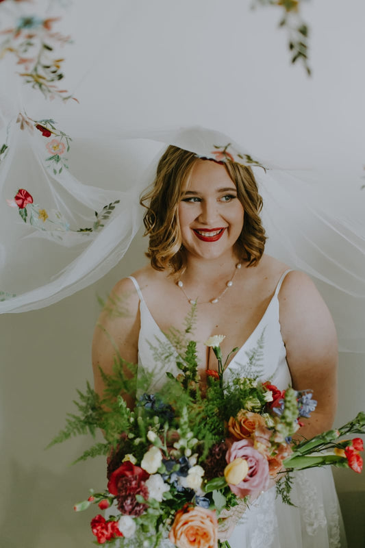 Coloured Embroidered Lace Veil